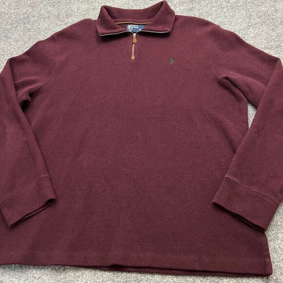 Polo Ralph Lauren Sweater Men's XL Burgundy Tight Knit Mock Neck Quarter Zip - Picture 4 of 11
